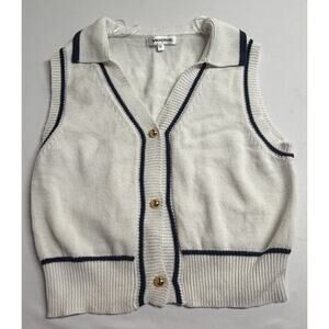 Vigoss Knit Sweater Vest Women’s L Sleeveless Button Down Collared Y2K Preppy